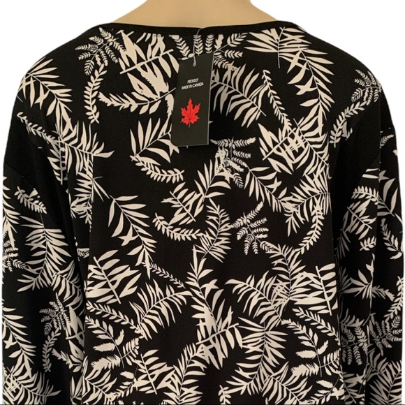 NWT Model France Canada PLUS 3X Leaf Floral Black LS Scoop Neck Stretch Blouse - Picture 4 of 8
